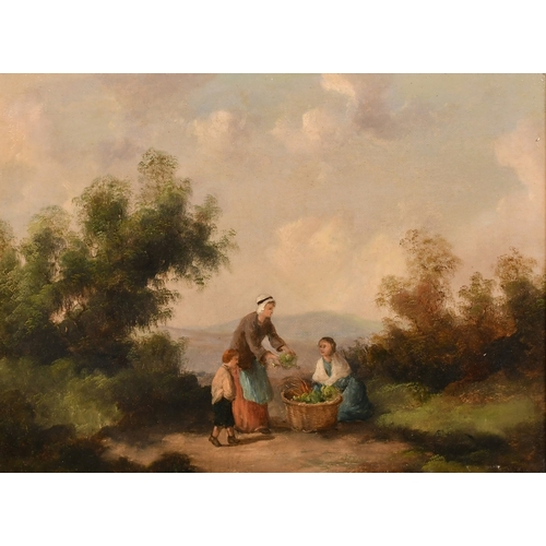 32 - Manner of Julius Caesar Ibbetson (1759-1817) - Oil painting - Rural landscape with girl selling vege... 