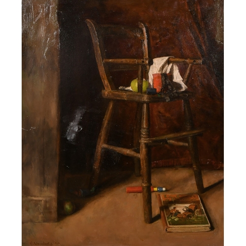 432 - Georges Weissbort (1928-2013), mixed objects on a children's highchair, oil on board, 36