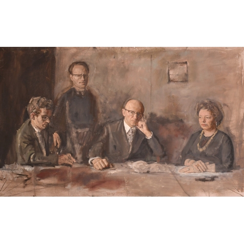 433 - Georges Weissbort (1928-2013), a family portrait seated around a table, oil on canvas, 40