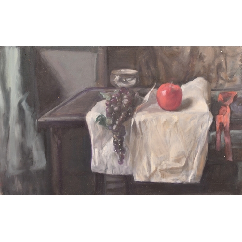 475 - Georges Weissbort (1928-2013), a still life of grapes and an apple, oil on canvas laid down, 15