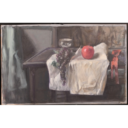 475 - Georges Weissbort (1928-2013), a still life of grapes and an apple, oil on canvas laid down, 15