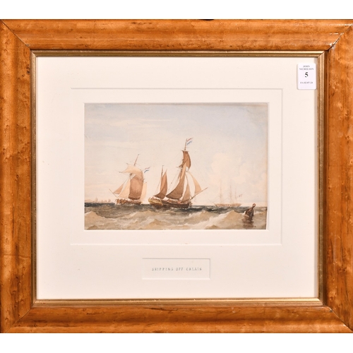 5 - 19th Century English School - Watercolour - Two Dutch sailing vessels and a man of war passing the c... 