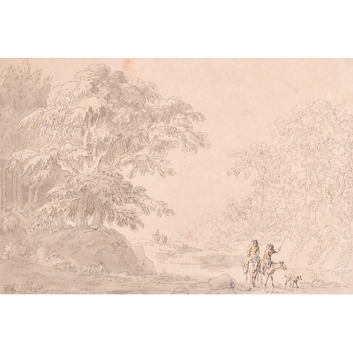 59 - Attributed to Anthony Thomas Devis (1729- 1816/7) - Ink and wash - Travellers on ponies passing into... 