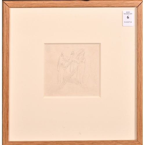 6 - Stanley Spencer (1891-1959) - Pencil Drawing - Figures carrying the cross, with studio stamp, 4ins x... 
