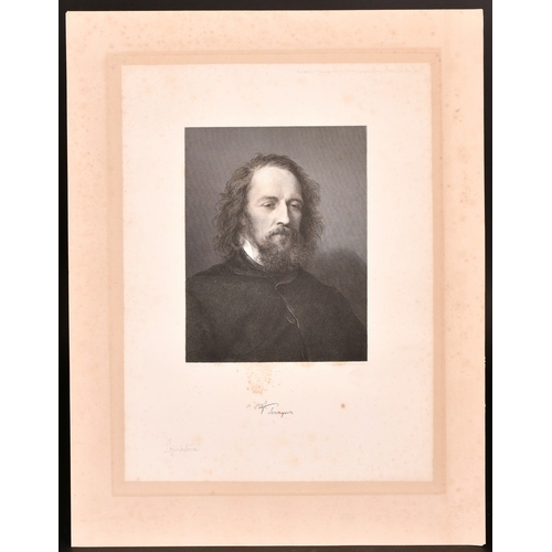 86 - James Stephenson after G F Watts, bust portrait of Alfred Tennyson, proof engraving on India paper, ... 