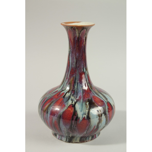 1 - A FINE CHINESE FLAMBE GLAZE PORCELAIN VASE, 28.5cm high.