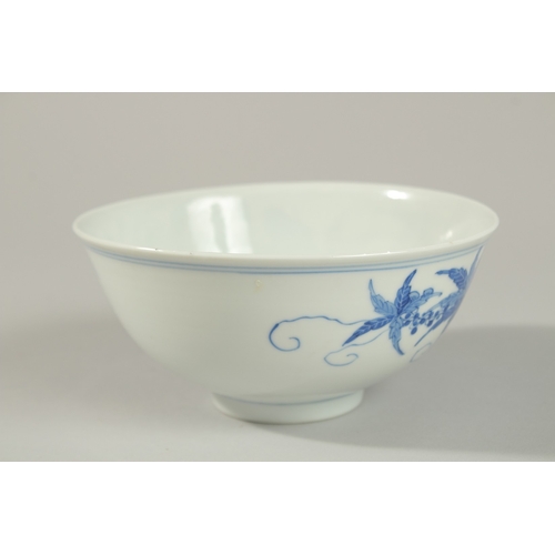 12 - A FINE CHINESE BLUE AND WHITE PORCELAIN BOWL, the exterior painted with foliate decoration and insec... 