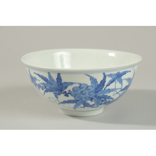 12 - A FINE CHINESE BLUE AND WHITE PORCELAIN BOWL, the exterior painted with foliate decoration and insec... 