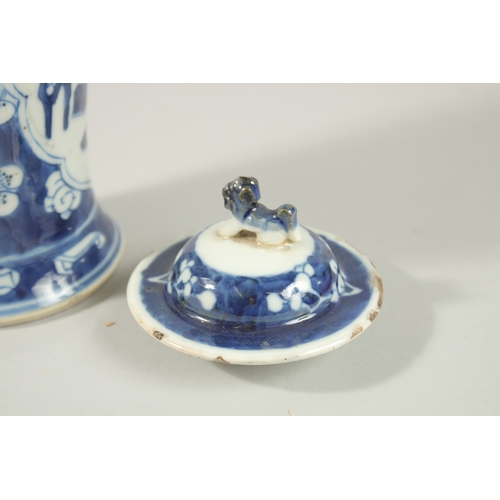 28 - A CHINESE BLUE AND WHITE PORCELAIN JAR AND COVER, 31cm high.