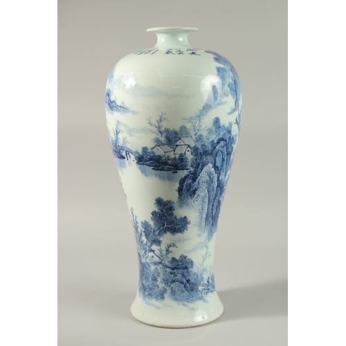 47 - A VERY LARGE CHINESE BLUE AND WHITE PORCELAIN VASE, decorated with an expansive mountainous landscap... 