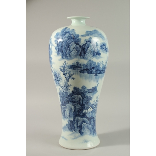 47 - A VERY LARGE CHINESE BLUE AND WHITE PORCELAIN VASE, decorated with an expansive mountainous landscap... 