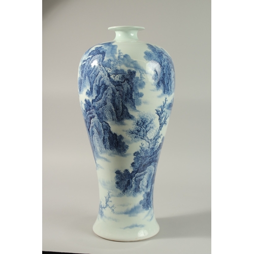 47 - A VERY LARGE CHINESE BLUE AND WHITE PORCELAIN VASE, decorated with an expansive mountainous landscap... 