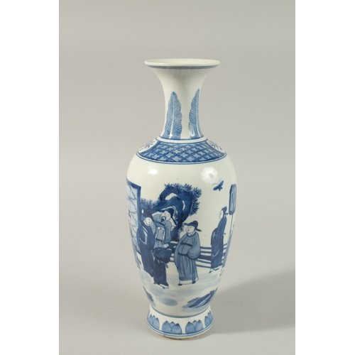 58 - A CHINESE BLUE AND WHITE PORCELAIN VASE, painted with figures, the base with character mark, 31cm hi... 