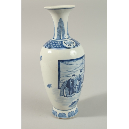 58 - A CHINESE BLUE AND WHITE PORCELAIN VASE, painted with figures, the base with character mark, 31cm hi... 