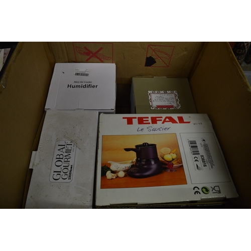 161 - A metal detector, boxed kitchen items etc.