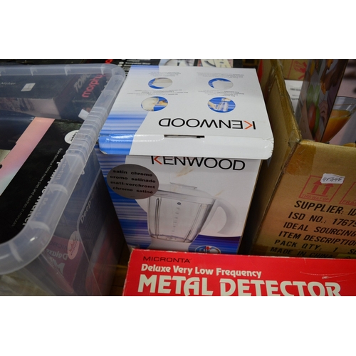 161 - A metal detector, boxed kitchen items etc.