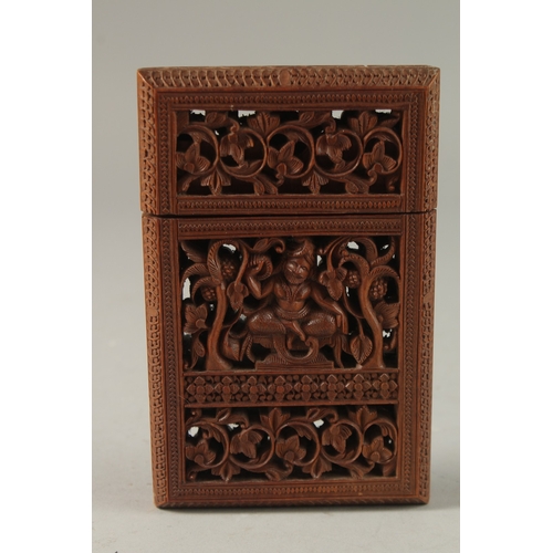 118 - A VERY FINE 19TH CENTURY ANGLO INDIAN MYSORE OPENWORKED SANDELWOOD CARD CASE, 12.5cm x 8cm.