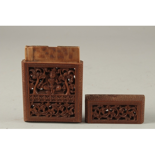 118 - A VERY FINE 19TH CENTURY ANGLO INDIAN MYSORE OPENWORKED SANDELWOOD CARD CASE, 12.5cm x 8cm.