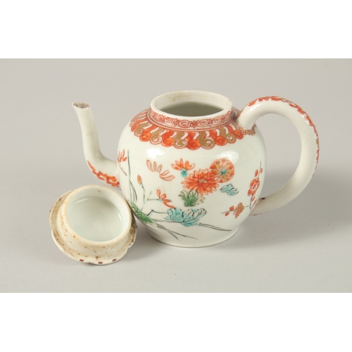 54 - A 17TH CENTURY CHINESE COPPER RED AND WHITE PORCELAIN MINIATURE TEAPOT, painted with flora and gilde... 