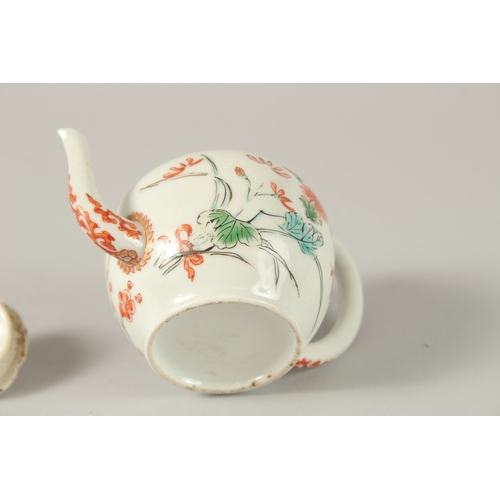 54 - A 17TH CENTURY CHINESE COPPER RED AND WHITE PORCELAIN MINIATURE TEAPOT, painted with flora and gilde... 