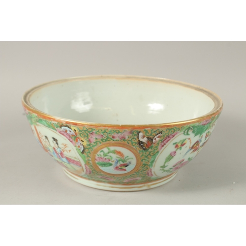 9 - A CHINESE CANTON FAMILLE ROSE PORCELAIN HANDLED BOWL AND DISH, the bowl possibly a chamber pot, 25cm... 