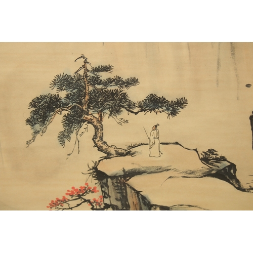 93 - A CHINESE SCROLL PAINTING ON PAPER, in the manner of Zhang Daqian (1899-1983), depicting a mountaino... 