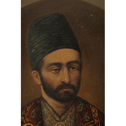 316 - A FINE 19TH CENTURY QAJAR OVAL PORTRAIT OIL PAINTING ON BOARD, depicting Ali Asgar Khan: son of Sult... 