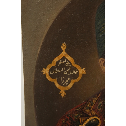 316 - A FINE 19TH CENTURY QAJAR OVAL PORTRAIT OIL PAINTING ON BOARD, depicting Ali Asgar Khan: son of Sult... 