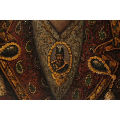 316 - A FINE 19TH CENTURY QAJAR OVAL PORTRAIT OIL PAINTING ON BOARD, depicting Ali Asgar Khan: son of Sult... 