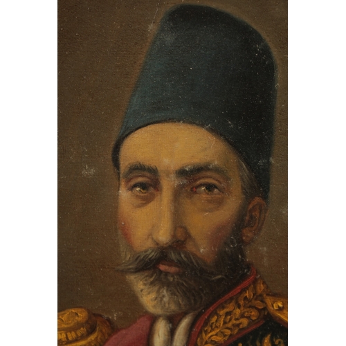 317 - A FINE 19TH CENTURY QAJAR OVAL PORTRAIT OIL PAINTING ON BOARD, depicting Murad Mirza, signed Musavvi... 