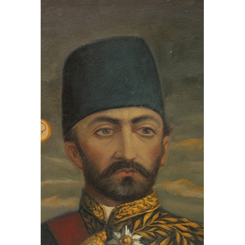 318 - A FINE 19TH CENTURY QAJAR PORTRAIT OIL PAINTING ON BOARD, depicting Madhi Khan, signed Musavvir Al-M... 