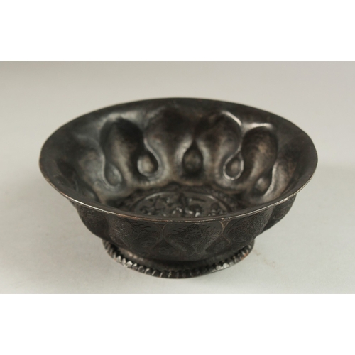 107 - A VERY FINE AND RARE CHINESE POSSIBLY TANG DYNASTY ENGRAVED COPPER FOOTED BOWL, depicting animals an... 