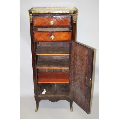 1031 - AN 18TH CENTURY FRENCH KINGWOOD ORMOLU AND MARBLE CABINET with brass galleried marble top, two short... 