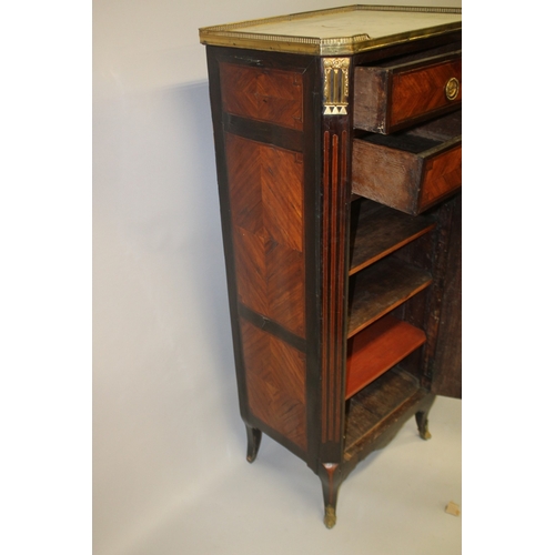 1031 - AN 18TH CENTURY FRENCH KINGWOOD ORMOLU AND MARBLE CABINET with brass galleried marble top, two short... 