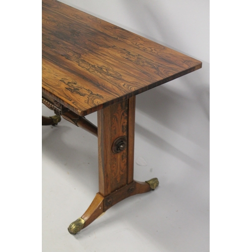 1037 - A GOOD ROSEWOOD RECTANGULAR SMALL LIBRARY TABLE, in the manner of George Bullock, with a single frie... 