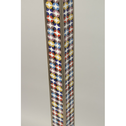 1041 - AN UNUSUAL AND HIGHLY DECORATIVE ENAMEL FLOOR STANDING LAMP, each of its four sides and curving legs... 