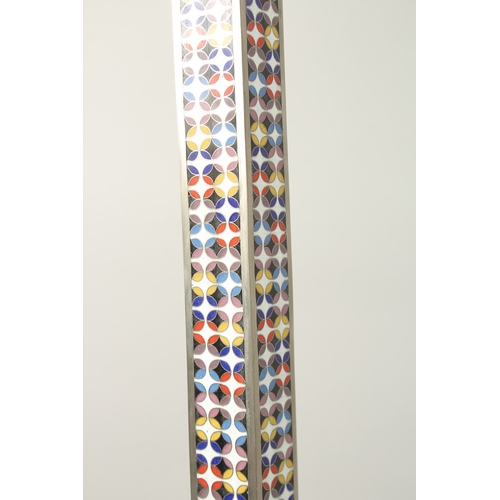 1041 - AN UNUSUAL AND HIGHLY DECORATIVE ENAMEL FLOOR STANDING LAMP, each of its four sides and curving legs... 