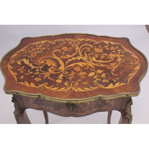 1052 - A 19TH CENTURY FRENCH KINGWOOD, MARQUETRY AND ORMOLU OCCASIONAL TABLE, of shaped outline, with a sin... 