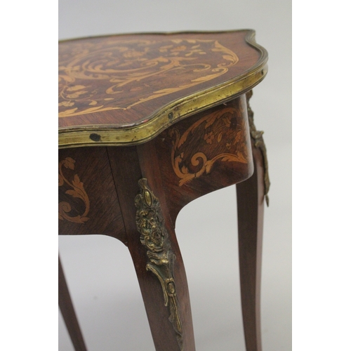 1052 - A 19TH CENTURY FRENCH KINGWOOD, MARQUETRY AND ORMOLU OCCASIONAL TABLE, of shaped outline, with a sin... 