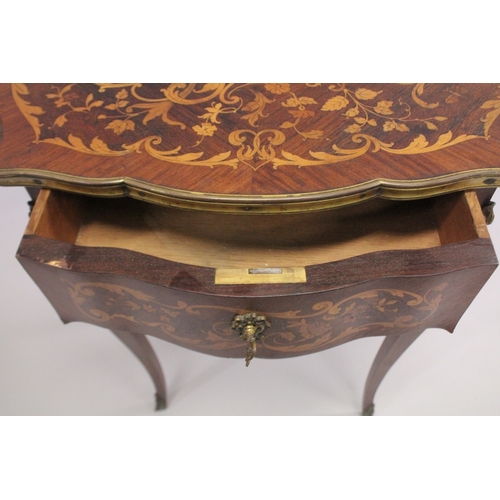 1052 - A 19TH CENTURY FRENCH KINGWOOD, MARQUETRY AND ORMOLU OCCASIONAL TABLE, of shaped outline, with a sin... 