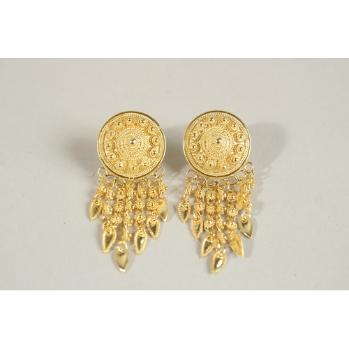 1675 - A PAIR OF SILVER GILT AESTHETIC EARRINGS. 65gms.