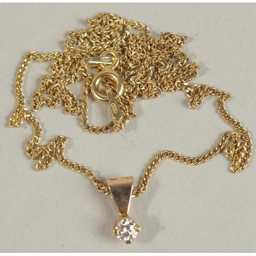 1641 - A 9CT YELLOW GOLD SOLITAIRE DIAMOND PENDANT on a gold-plated silver chain, boxed. RBC diamond 0.15ct... 