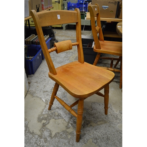 137 - A set of eight Victorian style beech kitchen chairs.