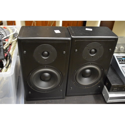 212 - A pair of large floor standing speakers and three other pairs of speakers.