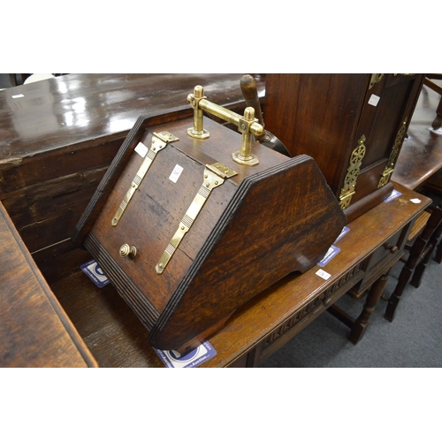 245 - Victorian oak and brass bound coal box.