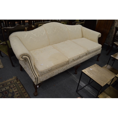 270 - A good Georgian design cream upholstered humpback scroll end settee.