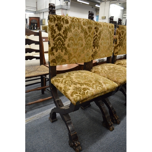 281 - An unusual set of six Italian X framed dining chairs with upholstered backs and seats.