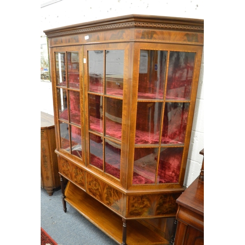 337 - A good Sheraton style mahogany and satinwood banded display cabinet on stand.