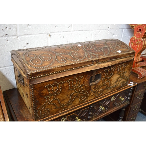 378 - An 18th century brass studded dome topped chest.