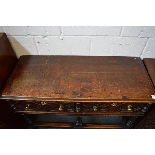 379 - An 18th century style oak two drawer dresser of small size.